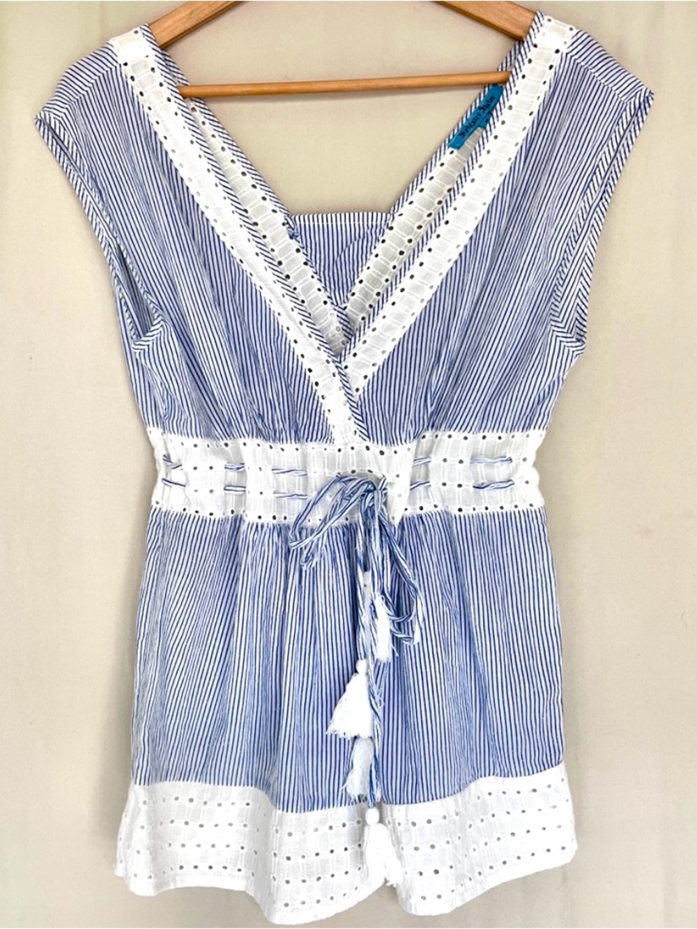 Solitaire Blue and White Eyelet Tunic Swim Cover-Up